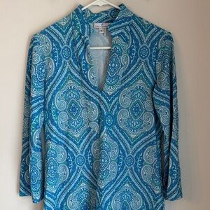 Jude Connally Teal & Blue Paisley Long Sleeve Tunic Dress